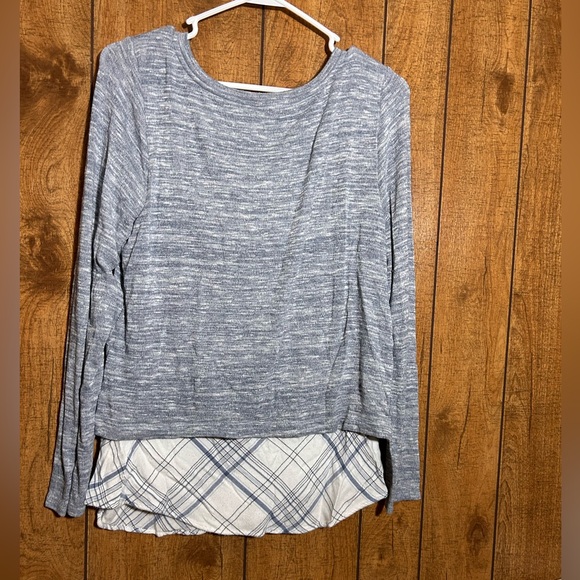 White House Black Market Blue Heathered Long Sleeve Layered Top - Picture 4 of 4